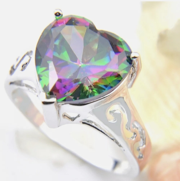 Jewelry - New Huge Heart Shaped Mystic Topaz 925 Silver Ring.